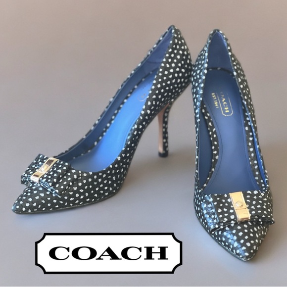 Coach Landrie black Leather Polka Dot High Heels – Size 6 - Picture 1 of 8